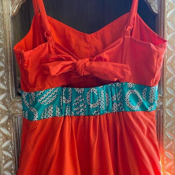 Anthropologie Edme & Esyllte Redish Orange Dress with Green Waist Size 6 - Picture 5 of 10